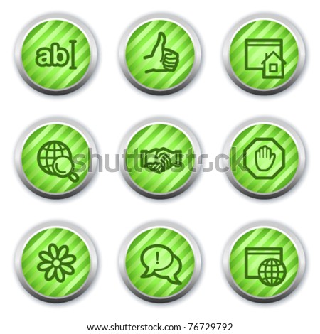 Internet web icons set 1, green glossy circle buttons