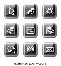 Internet web icons set 2, black square glossy buttons series