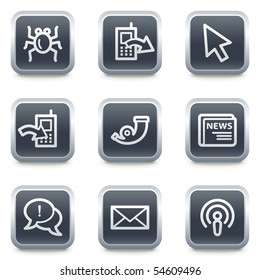 Internet web icons set 2, grey square buttons