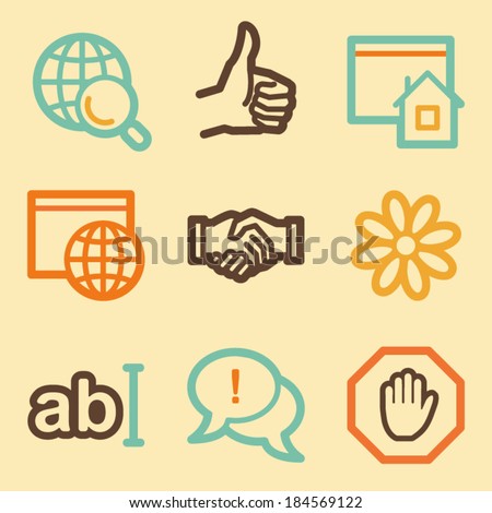 Internet web icons set in retro style 