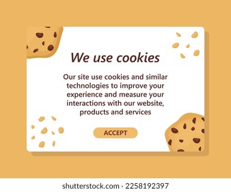 Internet web pop up for cookie policy notification. This website uses cookies. Flat design modern vector illustration concept