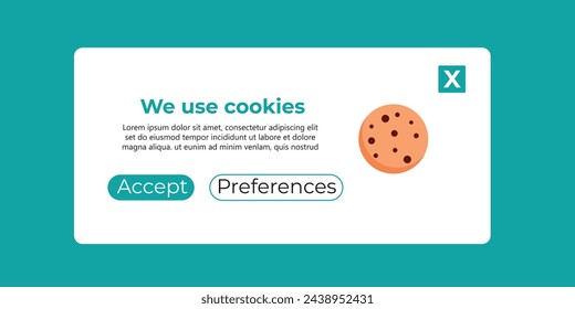 Internet web pop up for cookie policy notification. Website uses cookies banner