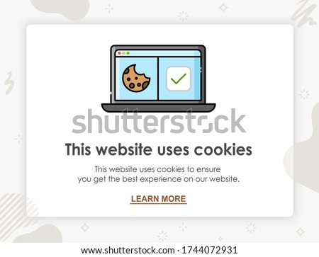 Internet web pop up for cookie policy notification. This website uses cookies. Flat design modern vector illustration concept.