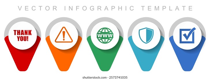 Internet and webdesign pointer collection, miscellaneous icons such as warning, www, thank you shield and vote, flat design vector infographic template in eps 10