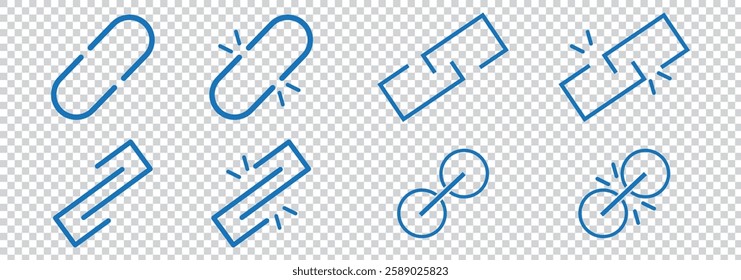 Internet Webpage URL Link, Icon Set. Web Links and Hyperlinks. , Chain, Web Address, Internet Shortcut, Browser, External Link, Hyperlink Navigation, Webpage Connection.  illustration- vector  . 1176