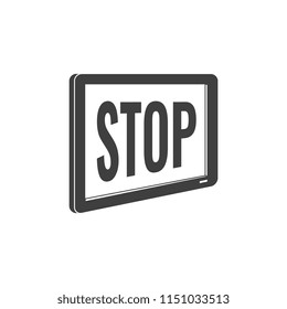 Internet website access forbidden concept with tablet screen with stop message black silhouette icon. Web ban symbol. Global communication problems and modern technologies. Vector illustration.