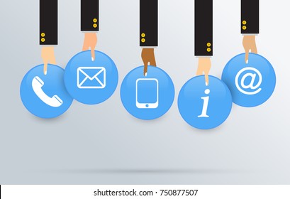 Internet website customer service corporate contact us concept, Icon telephone, email, smartphone, information and address. Vector illustration