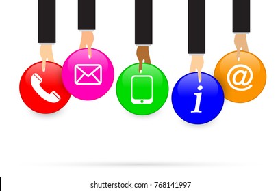 Internet website customer service corporate contact us concept, Icon telephone, email, smartphone, information and address. Vector illustration