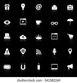 Internet website icons with reflect on black background, stock vector
