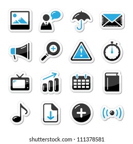 Internet website icons set styled as labels - mail, contact, about us, user