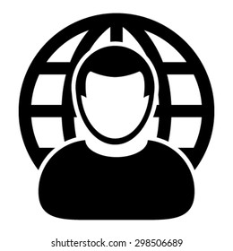 Internet Website Network Icon Vector Person With Globe Business Man Profile User Avatar in Glyph Vector illustration