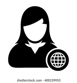 Internet Website Network Icon Vector Person With Globe Business Woman Profile User Avatar in Glyph Vector illustration