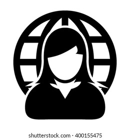 Internet Website Network Icon Vector Person With Globe Business Woman Profile User Avatar in Glyph Vector illustration