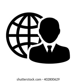 Internet Website Network Icon Vector Person With Globe Business Man Profile User Avatar in Glyph Vector illustration