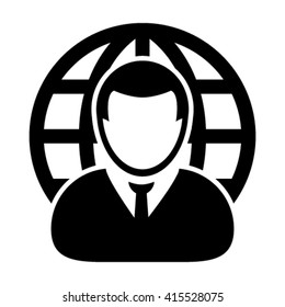 Internet Website Network Icon Vector Person With Globe Business Man Profile User Avatar in Glyph Vector illustration
