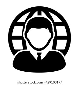 Internet Website Network Icon Vector Person With Globe Business Man Profile User Avatar in Glyph Vector illustration
