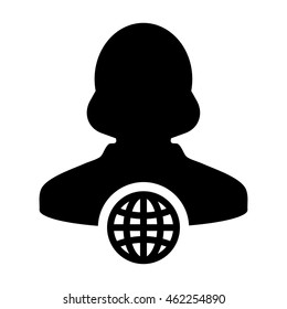 Internet Website Network Icon Vector Person With Globe Business Woman Profile User Avatar in Glyph Vector illustration