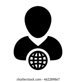 Internet Website Network Icon Vector Person With Globe Business Man Profile User Avatar in Glyph Vector illustration