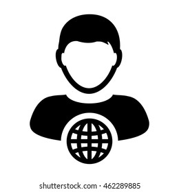 Internet Website Network Icon Vector Person With Globe Business Man Profile User Avatar in Glyph Vector illustration