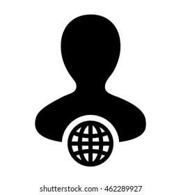 Internet Website Network Icon Vector Person With Globe Business Man Profile User Avatar in Glyph Vector illustration