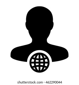 Internet Website Network Icon Vector Person With Globe Business Man Profile User Avatar in Glyph Vector illustration