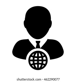 Internet Website Network Icon Vector Person With Globe Business Man Profile User Avatar in Glyph Vector illustration