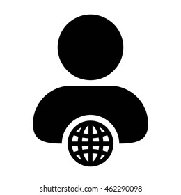 Internet Website Network Icon Vector Person With Globe Business Man Profile User Avatar in Glyph Vector illustration