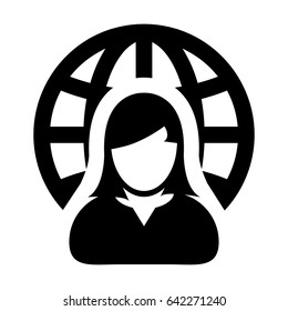Internet Website Network Icon Vector Person With Globe Business Woman Profile User Avatar in Glyph Vector illustration