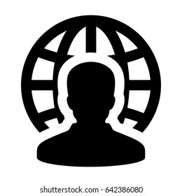 Internet Website Network Icon Vector Person With Globe Business Man Profile User Avatar in Glyph Vector illustration