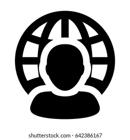 Internet Website Network Icon Vector Person With Globe Business Man Profile User Avatar in Glyph Vector illustration