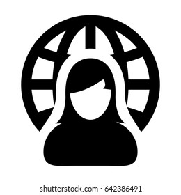 Internet Website Network Icon Vector Person With Globe Business Woman Profile User Avatar in Glyph Vector illustration