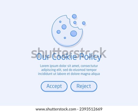 Internet website pop-up for cookie policy notification, Our cookie policy 