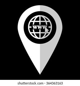 Internet - white vector icon;  map pointer