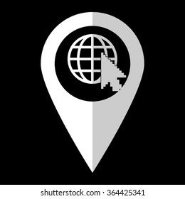 Internet - white vector icon;  map pointer