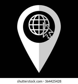 Internet - white vector icon;  map pointer
