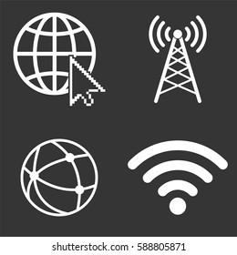 Internet and wi fi icons set isolated on  gray