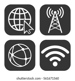 Internet and wi fi icons vector set on gray  buttons
