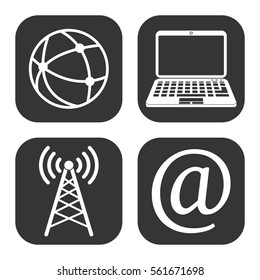 Internet and wi fi icons vector set on gray  buttons