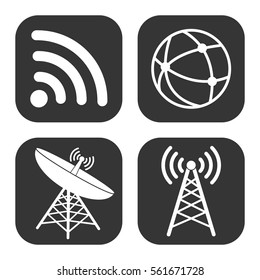 Internet and wi fi icons vector set on gray  buttons