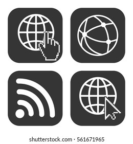 Internet and wi fi icons vector set on gray  buttons