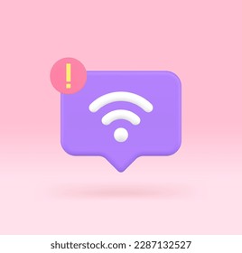 Internet wi fi network error jamming wireless wifi signal quick tips 3d icon realistic vector illustration. Online failure connection access problem exclamation point host port disconnect broken