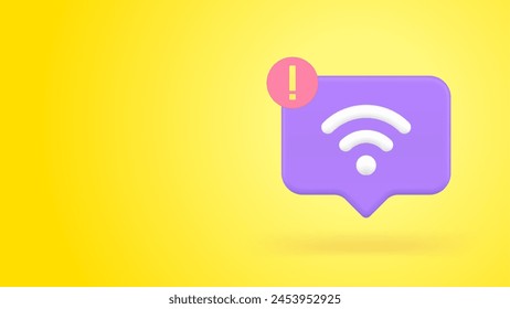 Internet wi fi network error jamming wireless wifi signal quick tips 3d icon realistic vector illustration. Online failure connection access problem exclamation point host port disconnect broken