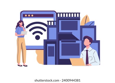 internet wi fi on home, smart home concept, communication between homes flat vector design