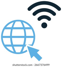 Vetor de ícone de WiFi da Internet para conectividade sem fio, sinal e redes. Útil para ilustrar pontos de conexão, wi-fi gratuito e acesso à Internet.