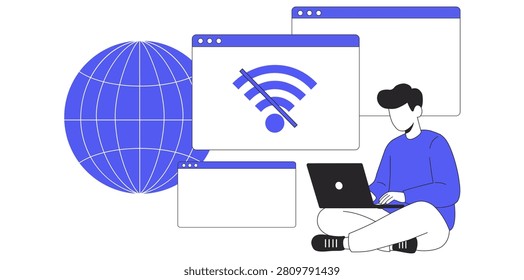 Internet wifi network illustration featuring digital connectivity technology laptop and online communication concepts for modern business designs and creative vector artwork