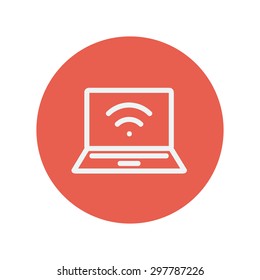 Internet wifi thin line icon for web and mobile minimalistic flat design. Vector white icon inside the red circle
