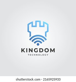 Internet Wireless with Castle Logo with Line Art Technology Concept