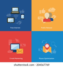 Internet wireless navigation e-mail marketing concept flat business icons set of phone computer people pin pointer map icons for infographics design web elements vector illustration