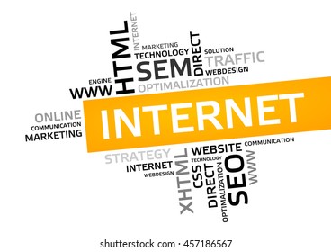 INTERNET word cloud, tag cloud, vector graphic - business and internet concept