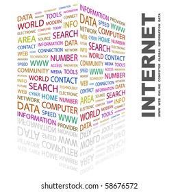 INTERNET. Word collage on white background. Illustration with different association terms.